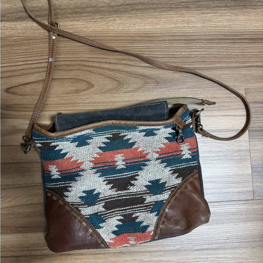 Myra Bag Southwestern Crossbody in Brown and Blue